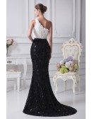 Black and White Sexy Mermaid Flowers Bridal Dress in One Shoulder