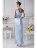 Simple One Shoulder Taffeta Light Blue Bridesmaid Dress in Floor Length