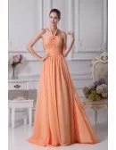 Elegant Long Halter Ruffled Beading Orange Bridesmaid Dress