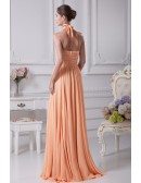 Elegant Long Halter Ruffled Beading Orange Bridesmaid Dress
