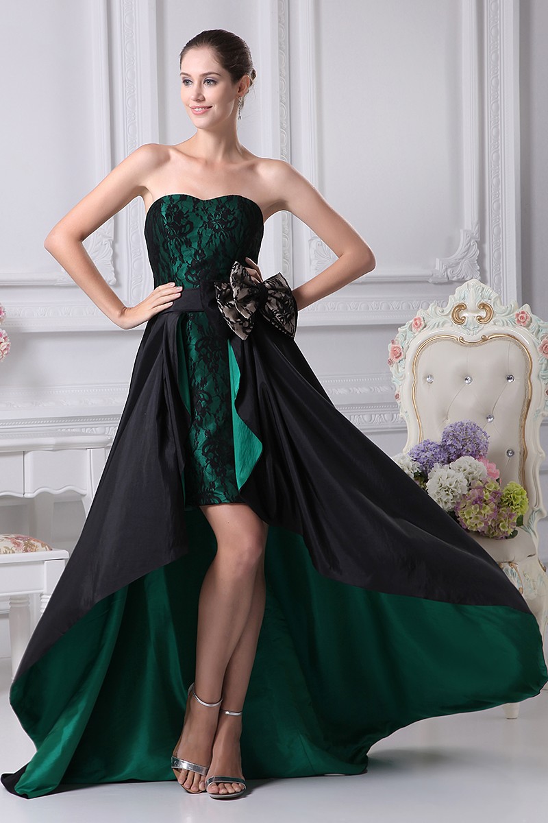 make you annoyed Elastic bush Black and Hunter Green Strapless Lace Bow Wedding Dress in Short Front Long  Back #OP4241 $165.2 - GemGrace.com