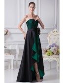 Black and Hunter Green Strapless Lace Bow Wedding Dress in Short Front Long Back