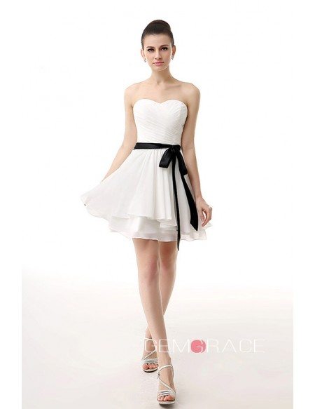 A-Line Sweetheart Short Chiffon Prom Dress With Ribbon #YH0063 $90 ...