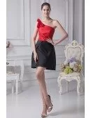 Simple Black and Red One Shoulder Taffeta Bridesmaid Dress in Cocktail Length