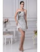 Strapless Short White with Black Beading Bridesmaid Dress in Striped Style