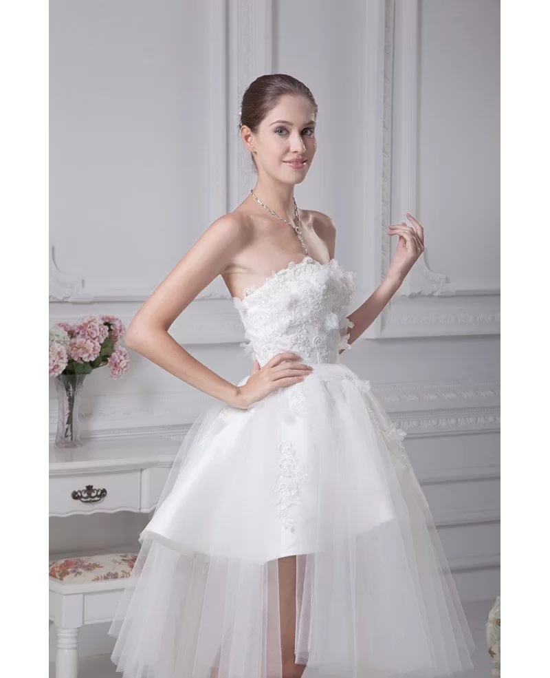 Cheap Short Wedding Dresses Tulle Strapless Beautiful Satin Lace Style