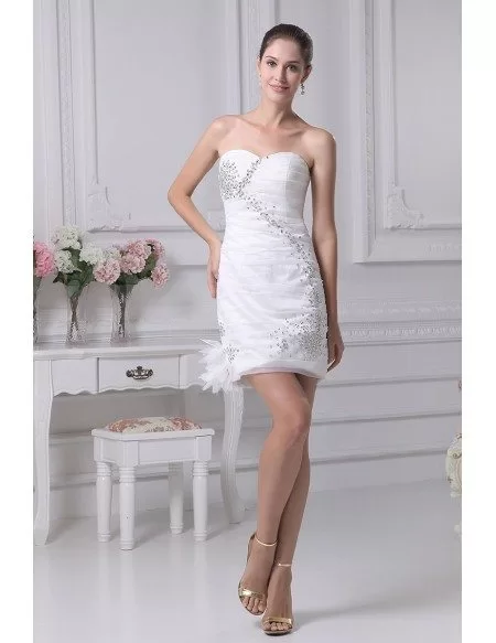 Strapless Simple Ruffled Beading Tight Wedding Dress in Short