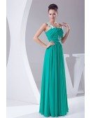 Green with White Lace One Shoulder Pleated Bridal Party Dress in Chiffon