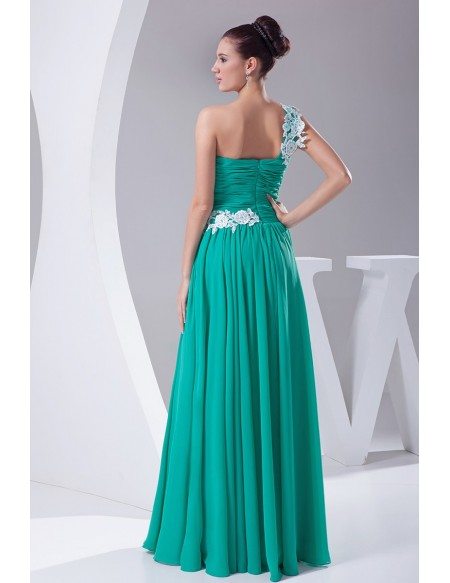 Green with White Lace One Shoulder Pleated Party Dress in Chiffon # ...
