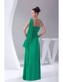 Hunter Green Long Slim Chiffon Evening Dress with Lace Beading