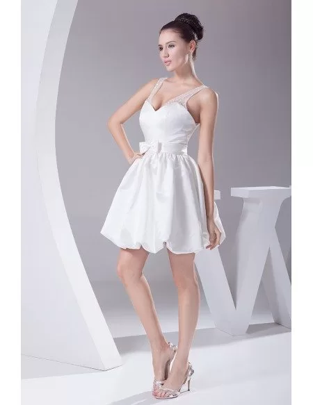 Simple Sweetheart Short White Taffeta Wedding Dress with Beading Straps