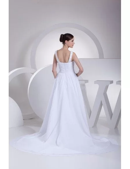 Elegant White Chiffon Beading Ruffled Wedding Gown with Train