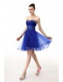 A-Line Sweetheart Short Tulle Prom Dress With Beading Ruffles