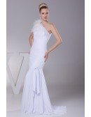 Different One Shoulder Tight Wedding Dress with Feathers