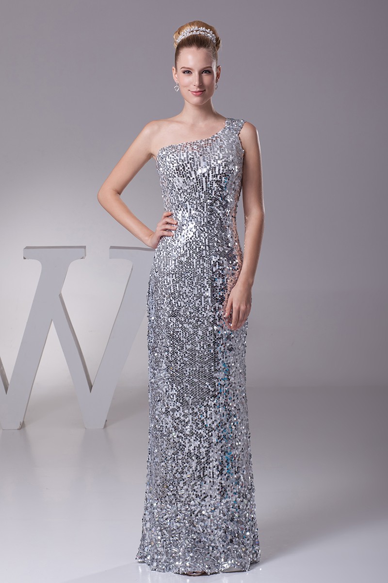 Unique Silver One Shoulder Sequined Formal Dress in Floor Length OP4278 169 GemGrace