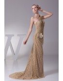 Elegant Lace Pleated Mermaid Train Brown Wedding Dress in One Shoulder