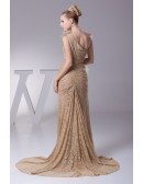 Elegant Lace Pleated Mermaid Train Brown Wedding Dress in One Shoulder