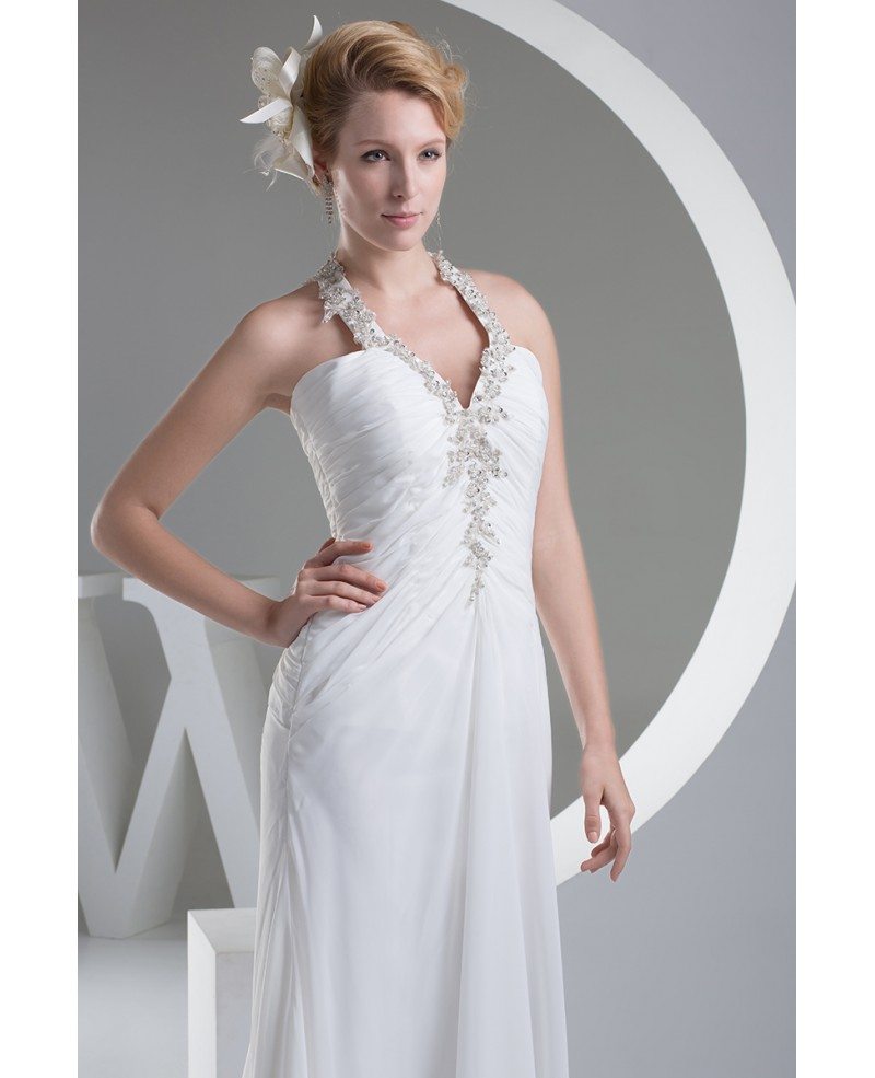 Aline Halter Sweep Train Chiffon Wedding Dress With