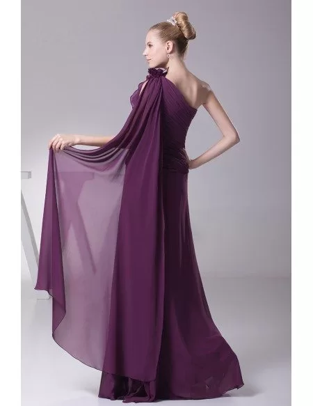 Elegant One Shoulder Folded Chiffon Evening Dress in Grape Color