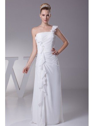 Simple Ruffled One Shoulder Chiffon Long Bridal Dress with Split Front