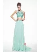 Pool Two-Pieces Halter Chiffon Prom Dress With Beading