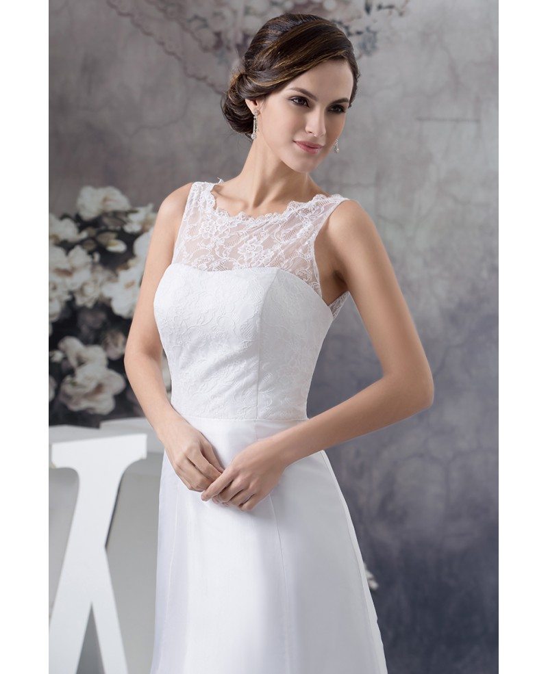A Line Scoop Neck Court Train Satin Wedding Dress With Lace Op4760 173 