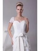 Sweetheart Layered Sash White Bridal Dress with Cap Sleeves