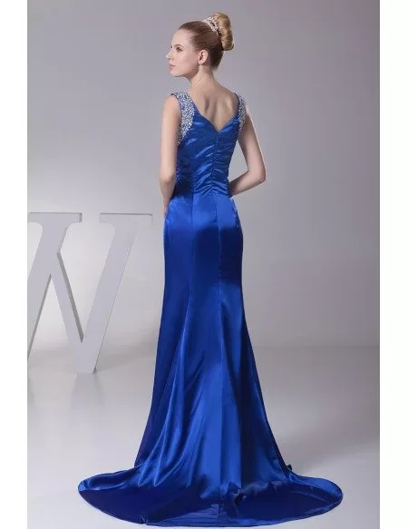 Sexy Sweetheart Neck Royal Blue Beading Prom Dress with Split Front # ...