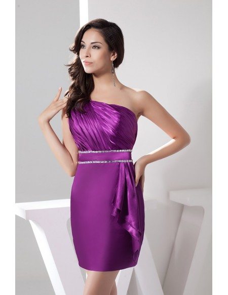 Sheath One-shoulder Short Satin Cocktail Dress With Beading