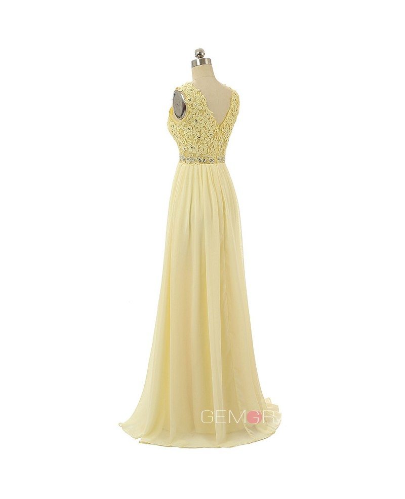 A-line V-neck Sweep-train Prom Dress with Lace Beading #CY0275 $156 ...