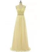 A-line V-neck Sweep-train Prom Dress with Lace Beading