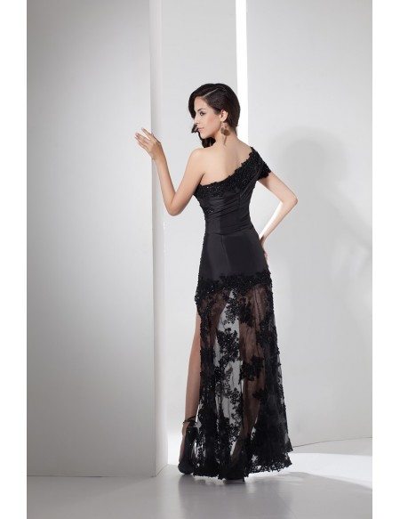 A-line One-shoulder Floor-length Lace Evening Dress With Split