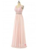 Candy-pink A-line V-neck Sweep-train Prom Dress with Lace Beading