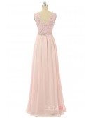 Candy-pink A-line V-neck Sweep-train Prom Dress with Lace Beading