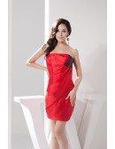 Sheath Strapless Short Satin Cocktail Dress With Beading