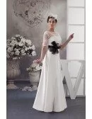 A-line Scoop Neck Floor-length Satin Wedding Dress With Appliques Lace