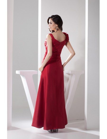 A-line V-neck Floor-length Satin Evening Dress