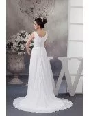 A-line V-neck Sweep Train Chiffon Wedding Dress With Beading