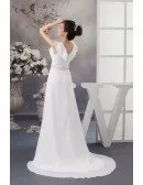 A-line V-neck Sweep Train Chiffon Wedding Dress With Beading
