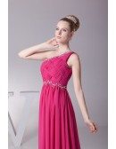 Crossing Pleated Tight Beaded Fuchsia Formal Dress in One Shoulder