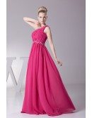 Crossing Pleated Tight Beaded Fuchsia Formal Dress in One Shoulder