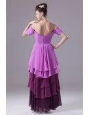 High Low Sweetheart Layered Beaded Sleeves Bridal Party Dress with Three Purple Colors