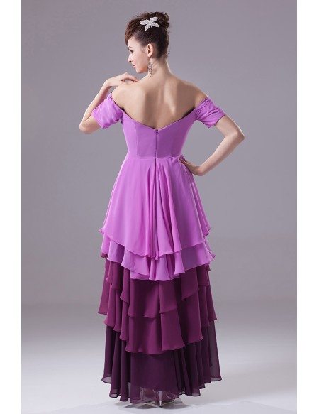 High Low Sweetheart Layered Beaded Sleeves Bridal Party Dress with Three Purple Colors