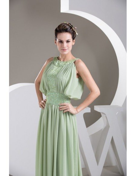 A-line High Neck Floor-length Chiffon Prom Dress With Beading