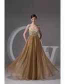 A-line Strapless Floor-length Chiffon Prom Dress With Lace