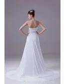 Pleated Sweetheart Chiffon White with Gold Beading Wedding Dress with Train