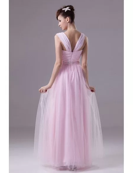 Lovely Pink Long Tulle Ruffled Prom Dress with Beading Waist