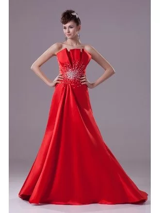 Hot Red Satin Scalloped Edges Neckline Bridal Gown for Spring Wedding