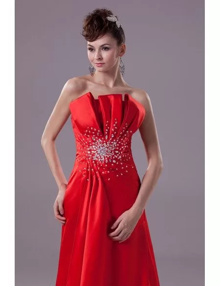 Hot Red Satin Scalloped Edges Neckline Bridal Gown for Spring Wedding