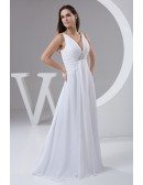 A-line V-neck Floor-length Chiffon Wedding Dress With Beading